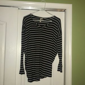 Black and White Striped Crossover Shirt